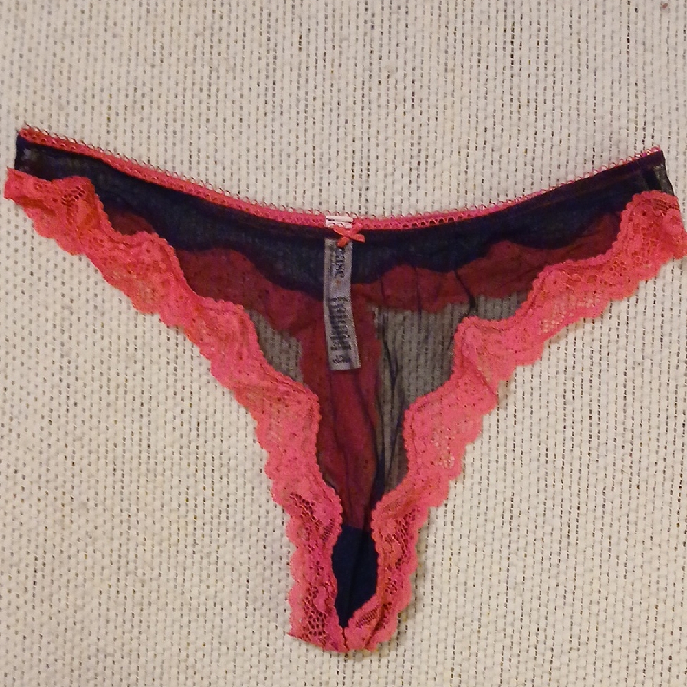 Victoria's Secret Black and Pink Lace Panty